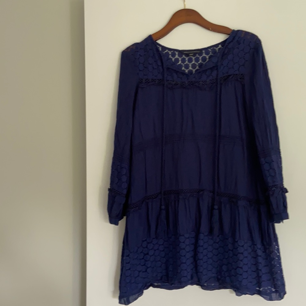French Connection Navy long sleeve Eyelet Shift